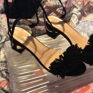 open toe Ties chunky heel fringed suede sandals